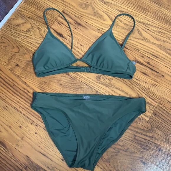 aerie Swim Aerie Olive Green Triangle Bikini M Poshmark